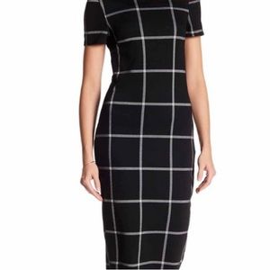 Vibe Black Plaid Midi Bodycon Dress